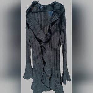 Brittany Black Cardigan Sweater Ruffled Edges Bell Sleeves Black Size 2X
